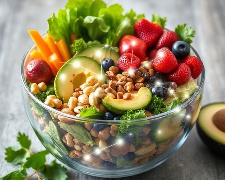 fruits and healthy food in a bowl gut health